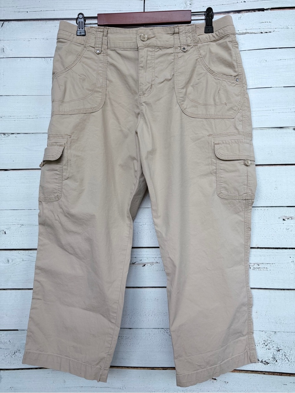 Lee Relaxed Fit Knit Waistband Stretch Cargo Capri Pants - 12 Medium